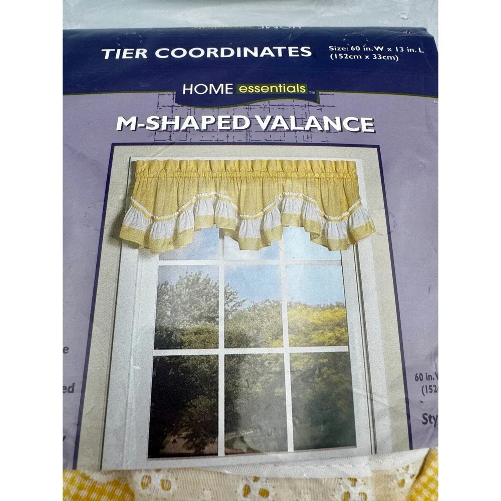 Vtg Home Essentials Yellow Check Ashley M-Valance 60x13 Cottagecore Farmhouse